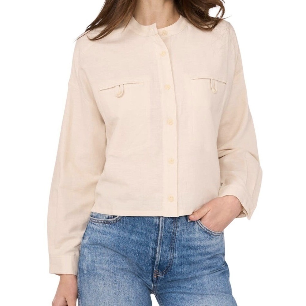 NWT Halogen Birch Herringbone Cotton Linen Shirt‎ Jacket XL Shacket Band Collar
